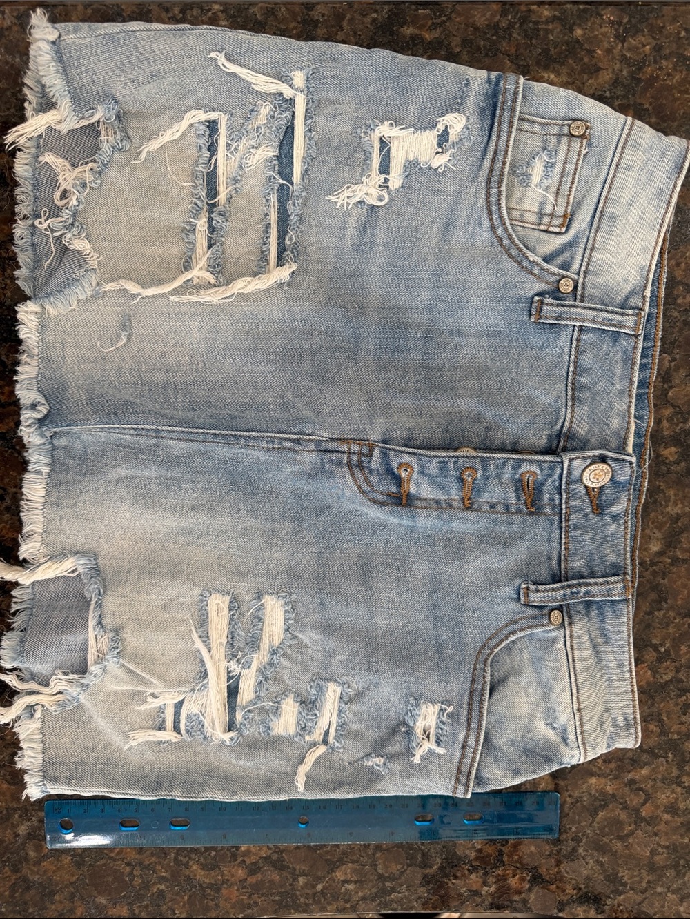 Altar'd State Light Blue Distressed Denim Midi Skirt